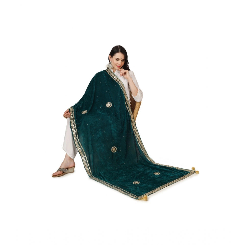 Clasymist Women's Velvet Gotta Patti Dupatta (Dark Green, Length: 2.25 to 2.50 Mtr)