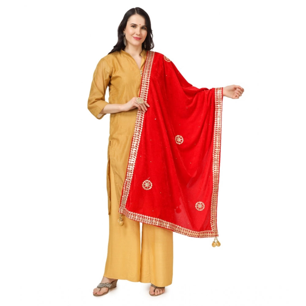 Clasymist Women's Velvet Gotta Patti Dupatta (Red, Length: 2.25 to 2.50 Mtr)