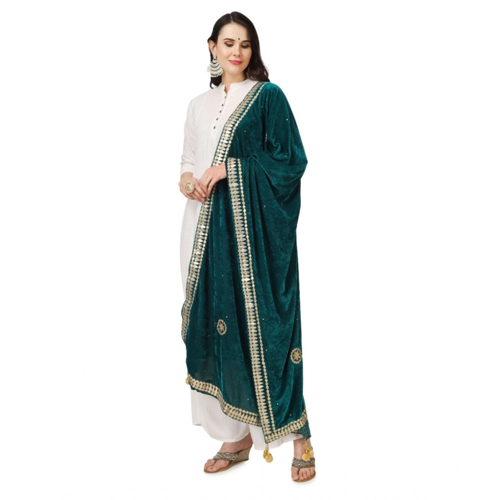 Clasymist Women's Velvet Gotta Patti Dupatta (Dark Green, Length: 2.25 to 2.50 Mtr)