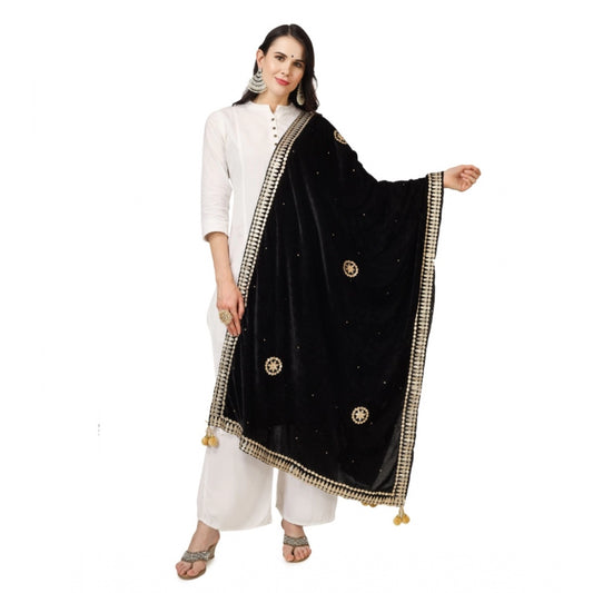 Clasymist Women's Velvet Gotta Patti Dupatta (Black, Length: 2.25 to 2.50 Mtr)