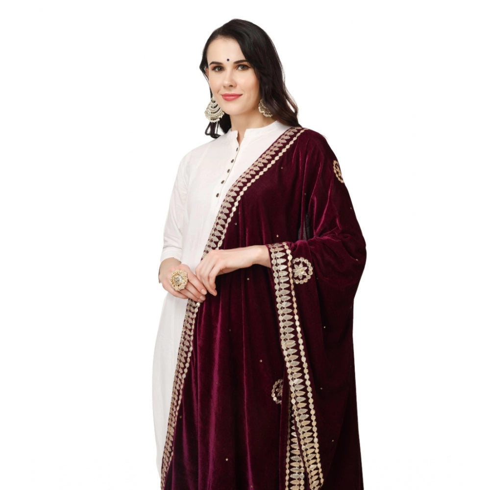 Clasymist Women's Velvet Gotta Patti Dupatta (Purple, Length: 2.25 to 2.50 Mtr)