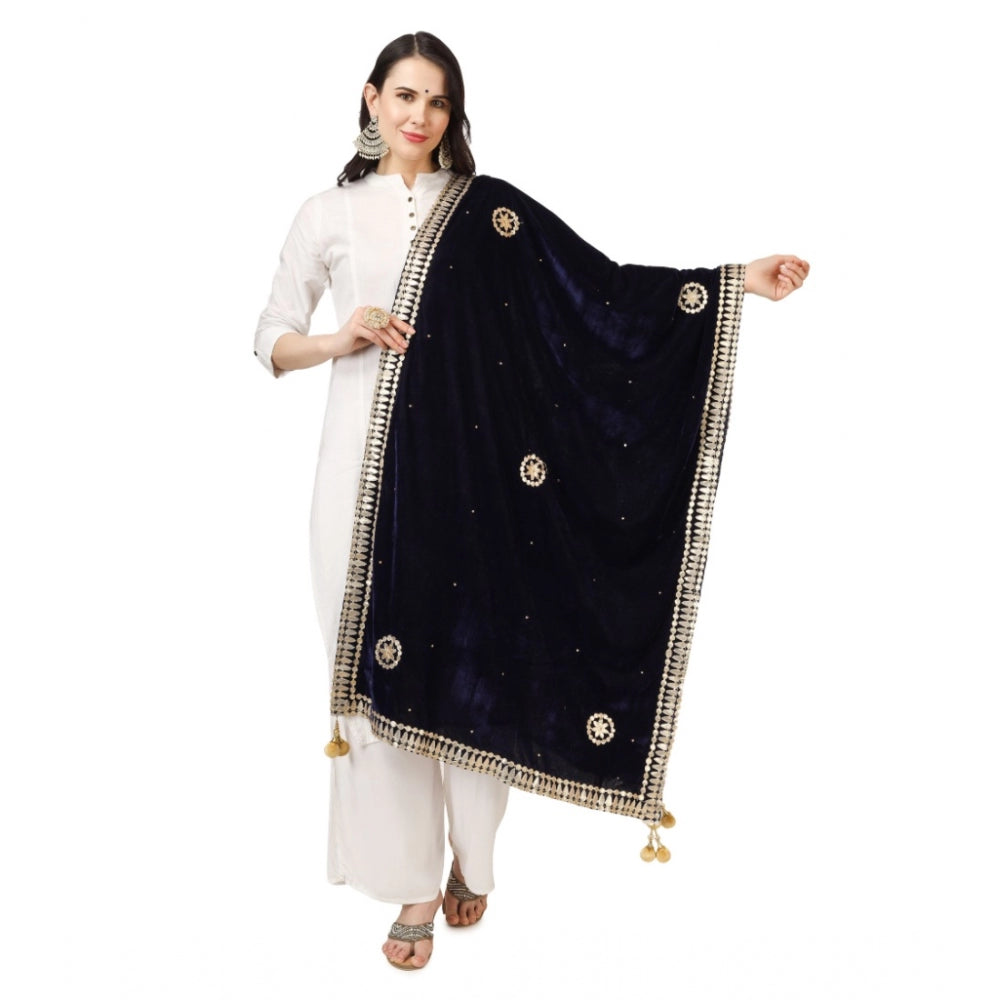 Clasymist Women's Velvet Gotta Patti Dupatta (Blue, Length: 2.25 to 2.50 Mtr)