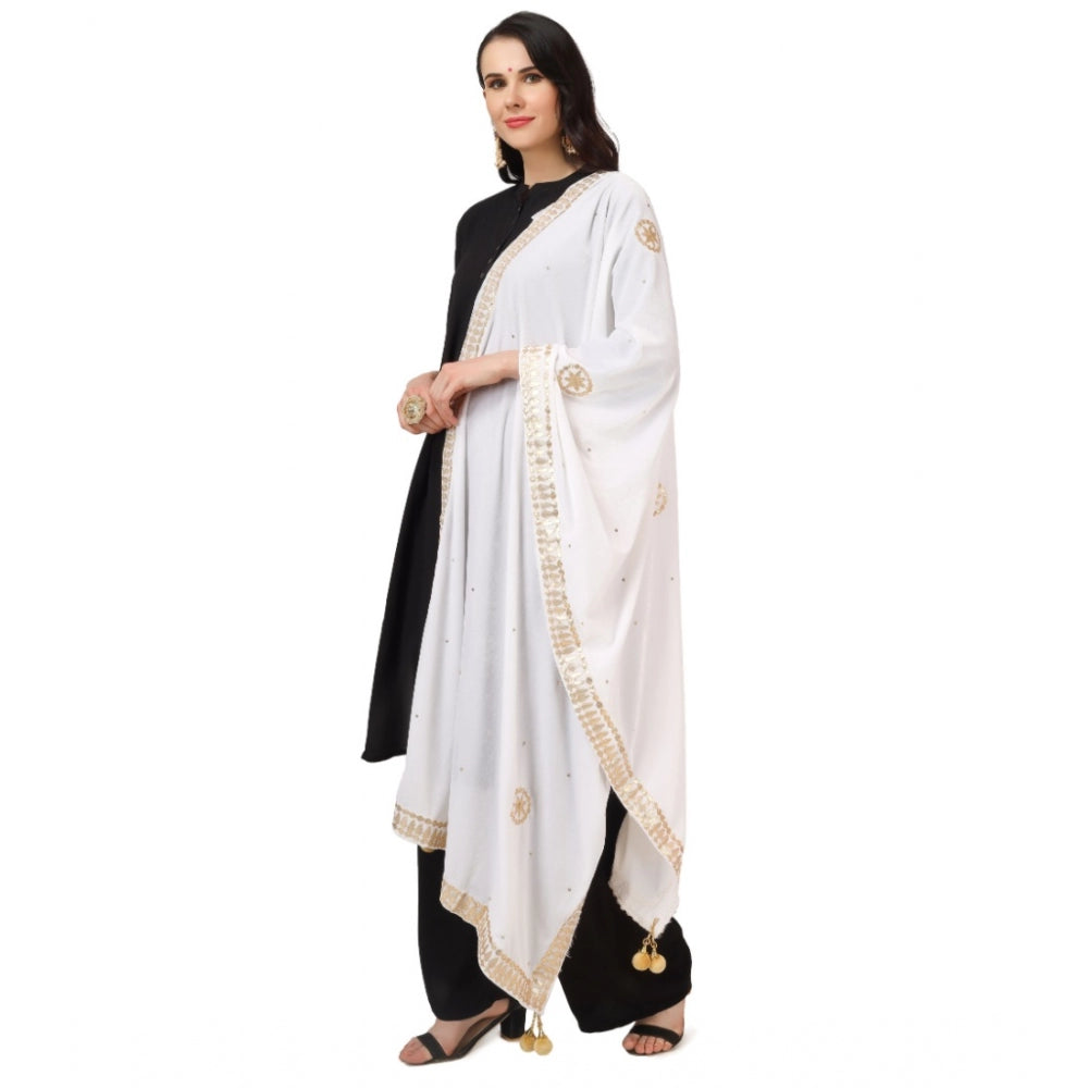 Clasymist Women's Velvet Gotta Patti Dupatta (White, Length: 2.25 to 2.50 Mtr)