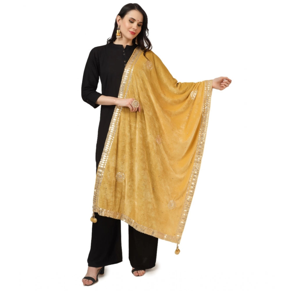 Clasymist Women's Velvet Gotta Patti Dupatta (Yellow, Length: 2.25 to 2.50 Mtr)