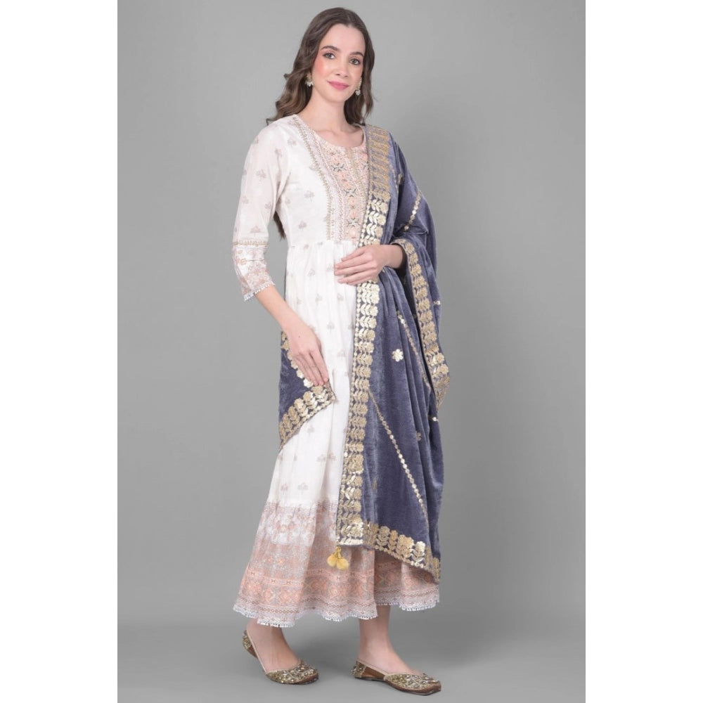 Clasymist Women's Velvet Gotta Patti Dupatta (Grey, Length: 2.25 to 2.50 Mtr)