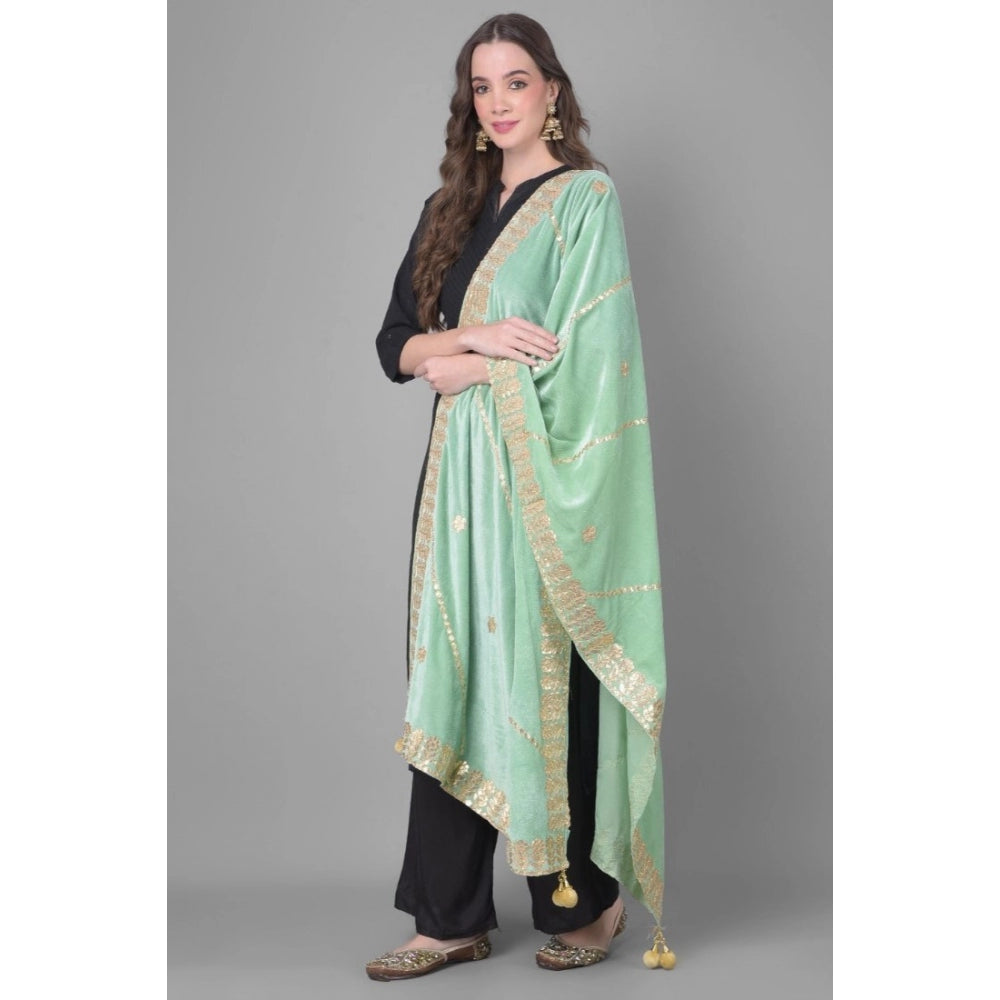 Clasymist Women's Velvet Gotta Patti Dupatta (Sea Green, Length: 2.25 to 2.50 Mtr)