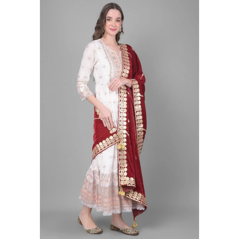 Clasymist Women's Velvet Gotta Patti Dupatta (Maroon, Length: 2.25 to 2.50 Mtr)