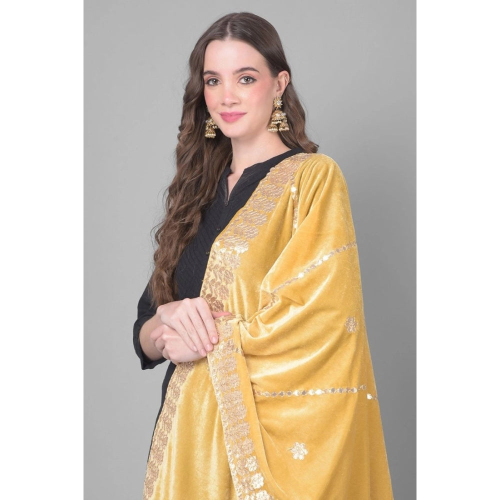 Clasymist Women's Velvet Gotta Patti Dupatta (Gold, Length: 2.25 to 2.50 Mtr)