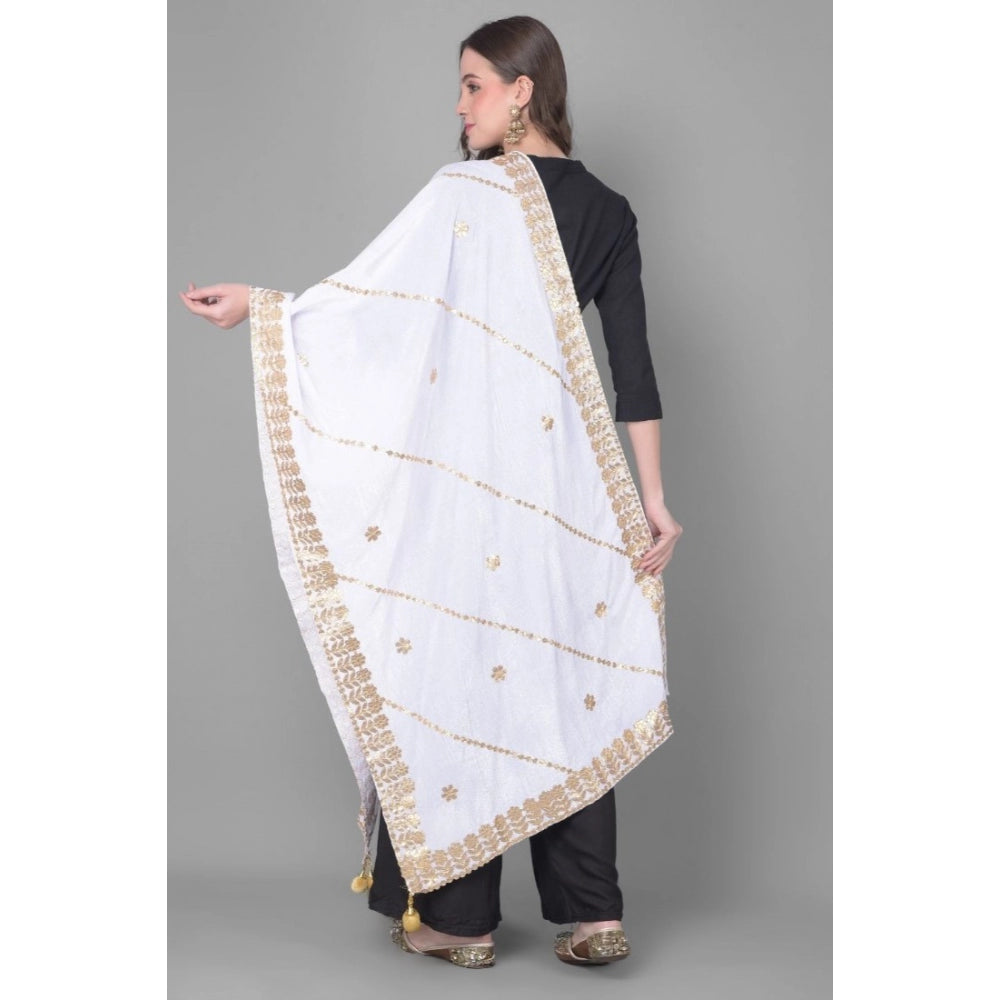 Clasymist Women's Velvet Gotta Patti Dupatta (Off White, Length: 2.25 to 2.50 Mtr)