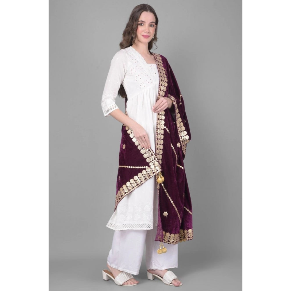 Clasymist Women's Velvet Gotta Patti Dupatta (Wine, Length: 2.25 to 2.50 Mtr)