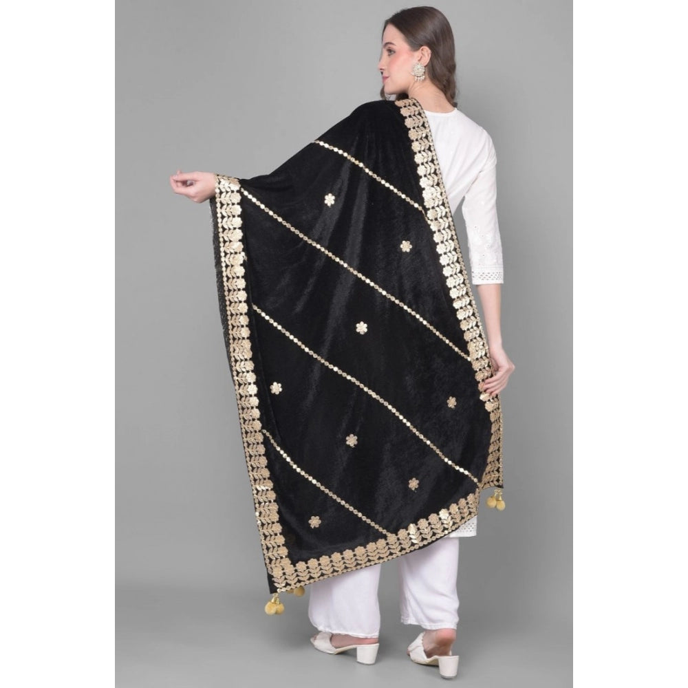 Clasymist Women's Velvet Gotta Patti Dupatta (Black, Length: 2.25 to 2.50 Mtr)