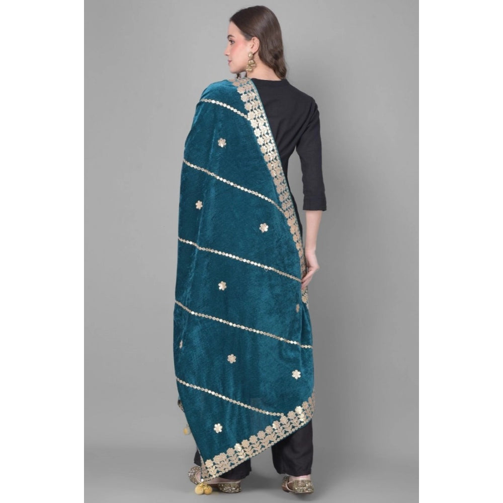 Clasymist Women's Velvet Gotta Patti Dupatta (Teal, Length: 2.25 to 2.50 Mtr)