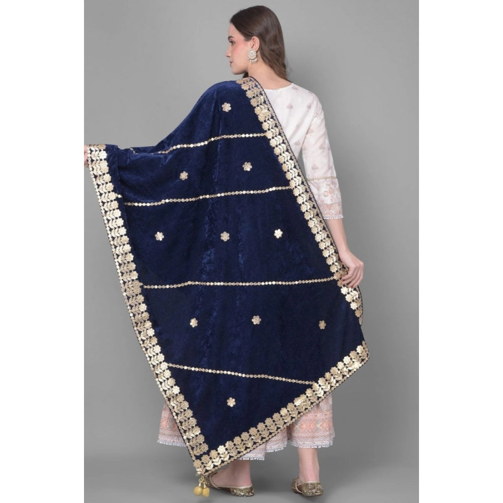 Clasymist Women's Velvet Gotta Patti Dupatta (Navy, Length: 2.25 to 2.50 Mtr)