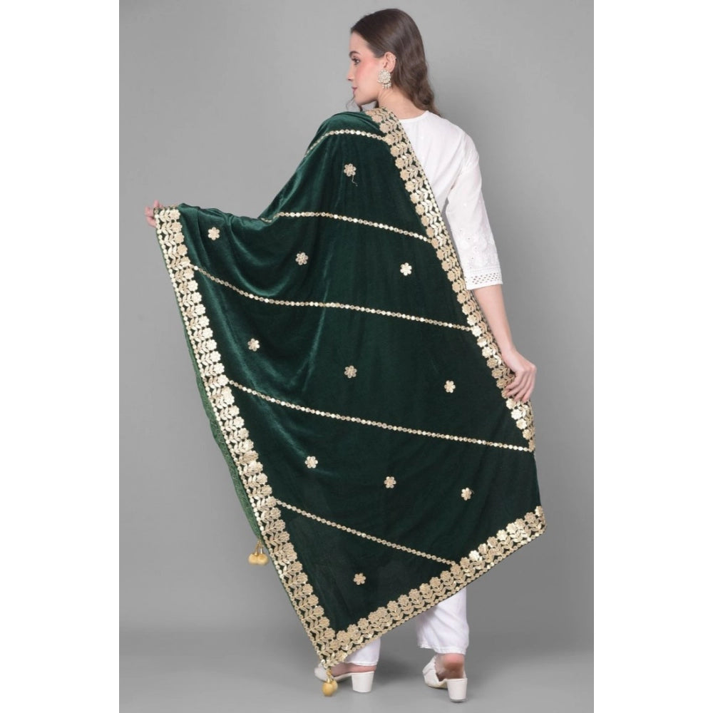 Clasymist Women's Velvet Gotta Patti Dupatta (Green, Length: 2.25 to 2.50 Mtr)