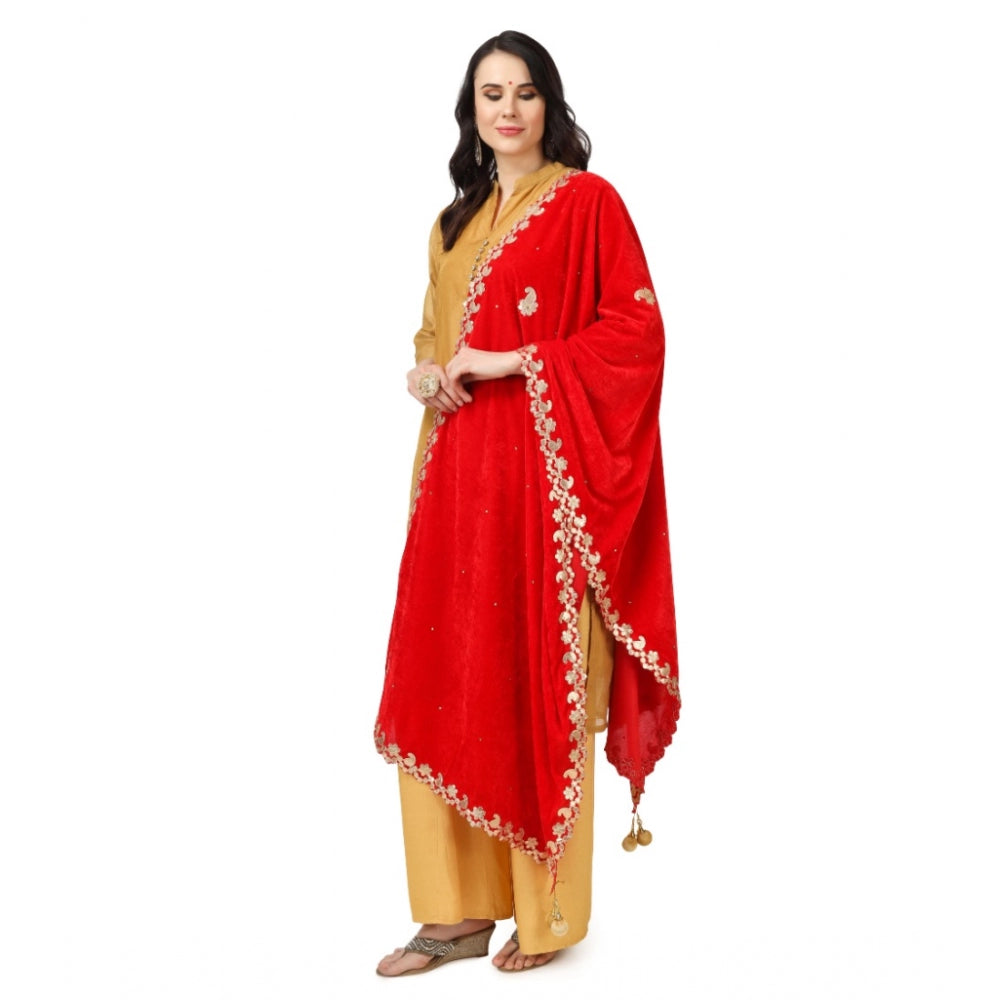 Clasymist Women's Velvet Gotta Patti Dupatta (Red, Length: 2.25 to 2.50 Mtr)