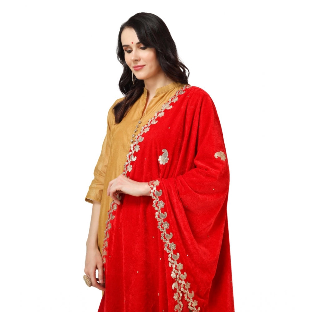 Clasymist Women's Velvet Gotta Patti Dupatta (Red, Length: 2.25 to 2.50 Mtr)