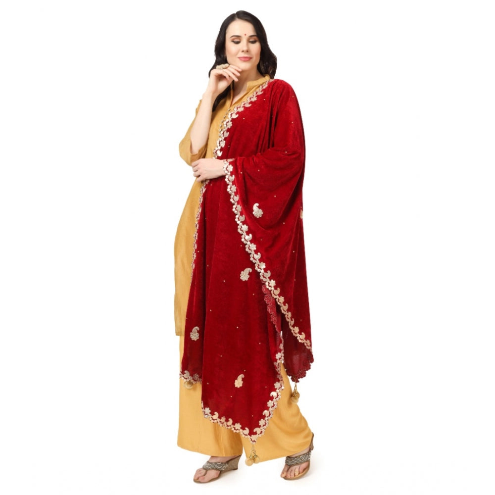 Clasymist Women's Velvet Gotta Patti Dupatta (Maroon, Length: 2.25 to 2.50 Mtr)