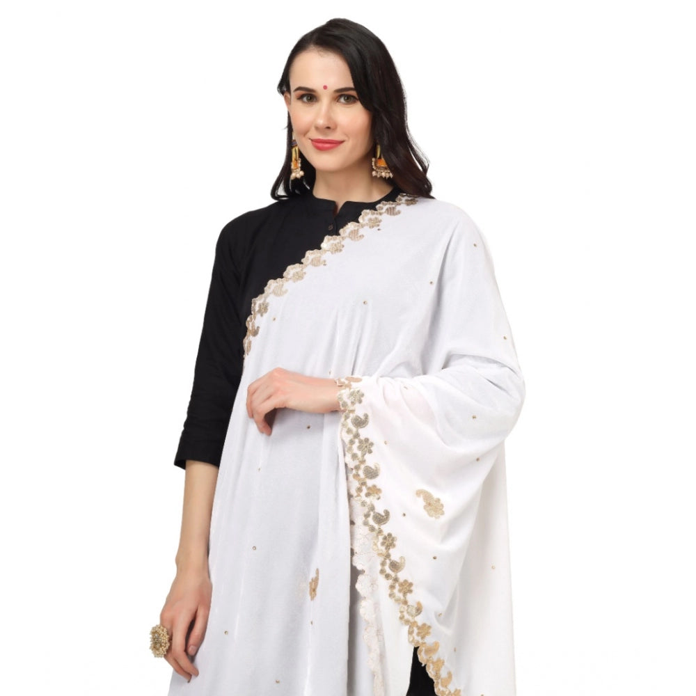 Clasymist Women's Velvet Gotta Patti Dupatta (White, Length: 2.25 to 2.50 Mtr)