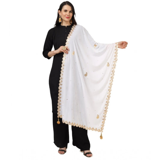 Clasymist Women's Velvet Gotta Patti Dupatta (White, Length: 2.25 to 2.50 Mtr)