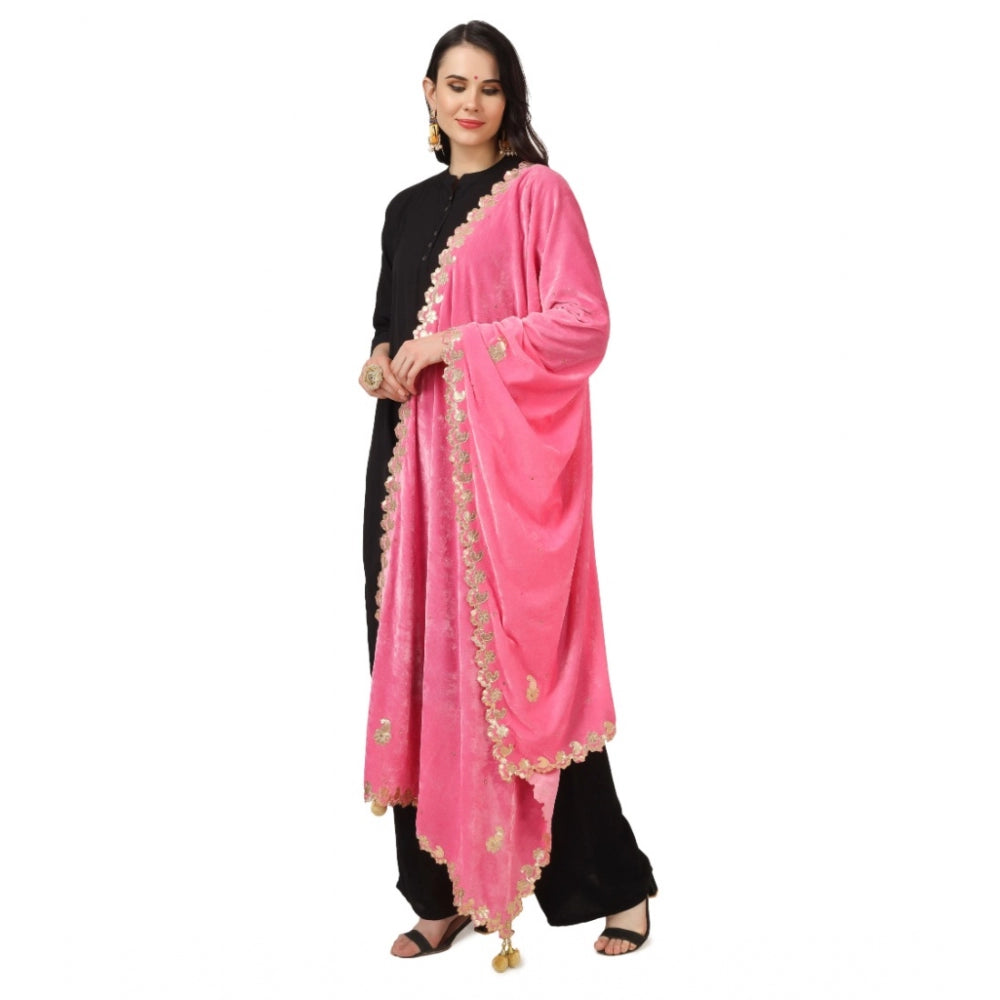 Clasymist Women's Velvet Gotta Patti Dupatta (Pink, Length: 2.25 to 2.50 Mtr)