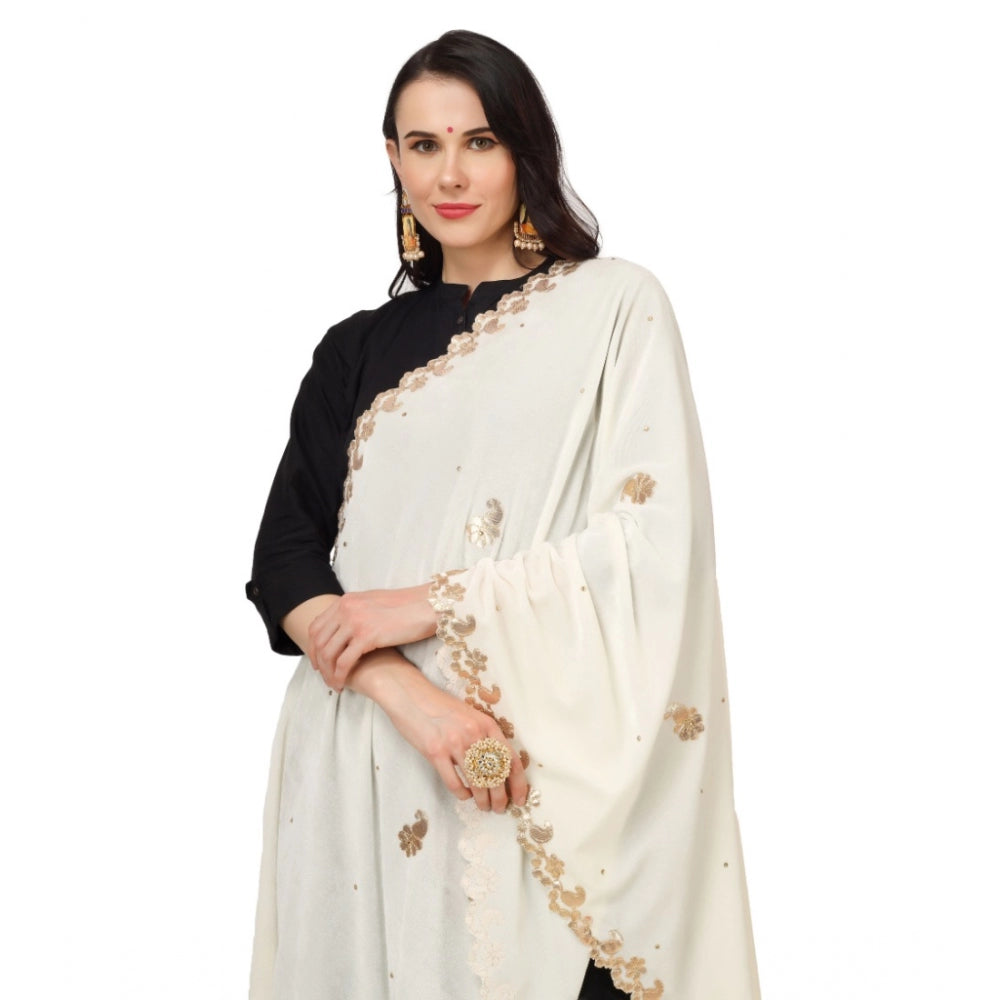 Clasymist Women's Velvet Gotta Patti Dupatta (Off White, Length: 2.25 to 2.50 Mtr)