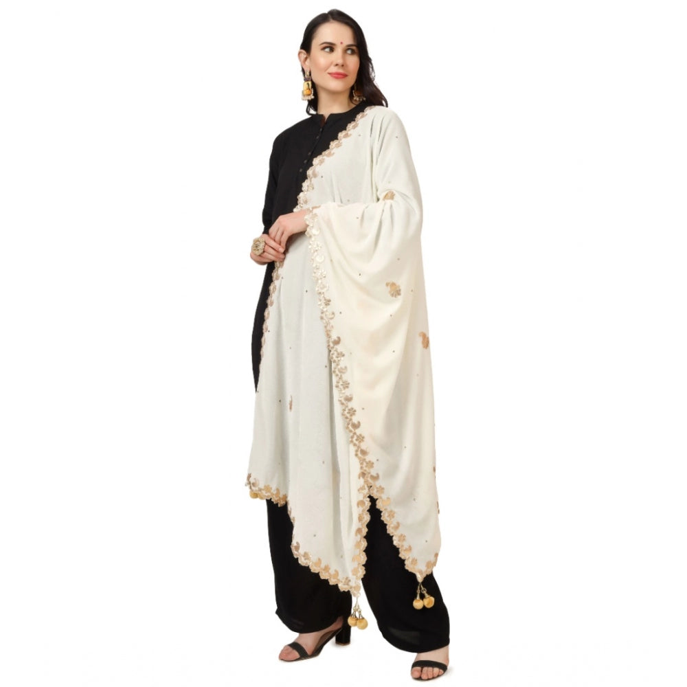 Clasymist Women's Velvet Gotta Patti Dupatta (Off White, Length: 2.25 to 2.50 Mtr)