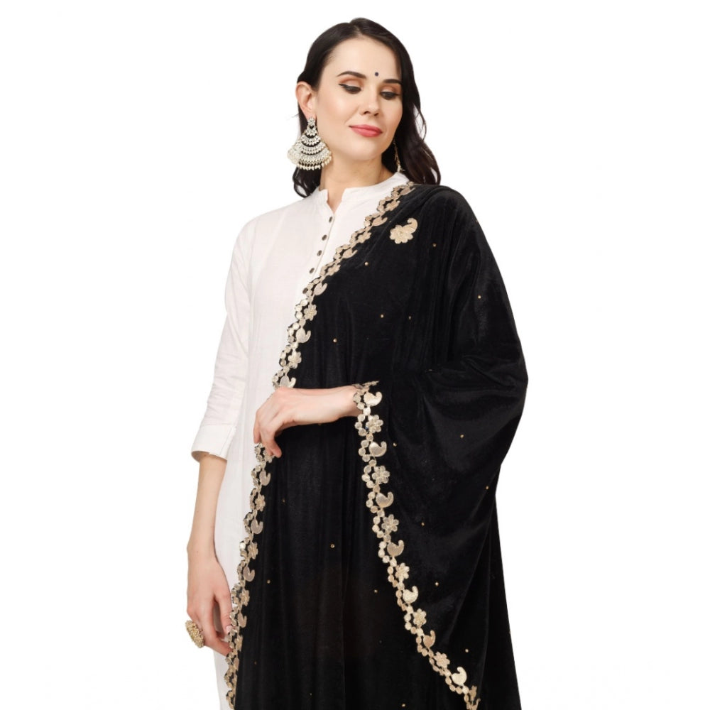 Clasymist Women's Velvet Gotta Patti Dupatta (Black, Length: 2.25 to 2.50 Mtr)