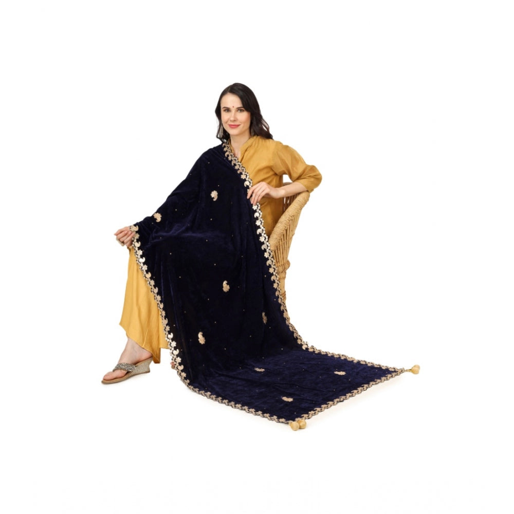 Clasymist Women's Velvet Gotta Patti Dupatta (Blue, Length: 2.25 to 2.50 Mtr)