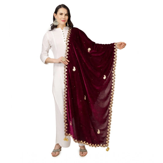 Clasymist Women's Velvet Gotta Patti Dupatta (Purple, Length: 2.25 to 2.50 Mtr)