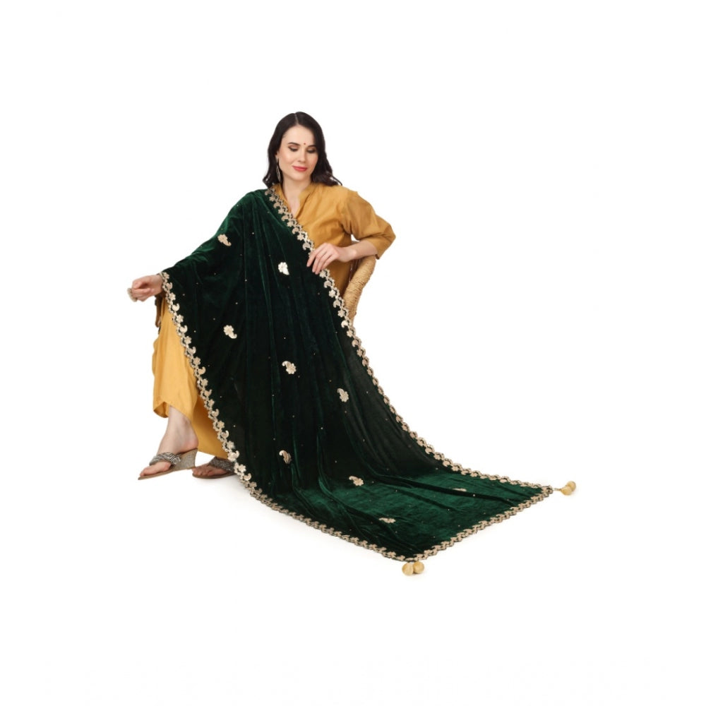 Clasymist Women's Velvet Gotta Patti Dupatta (Green, Length: 2.25 to 2.50 Mtr)