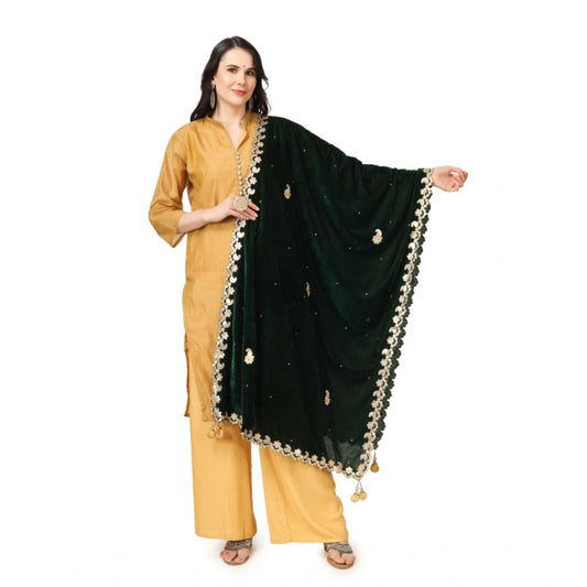 Clasymist Women's Velvet Gotta Patti Dupatta (Green, Length: 2.25 to 2.50 Mtr)