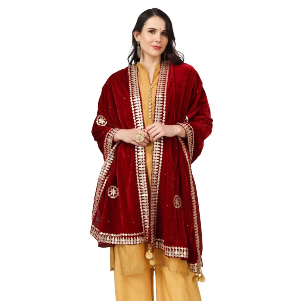 Clasymist Women's Velvet Gotta Patti Dupatta (Maroon, Length: 2.25 to 2.50 Mtr)