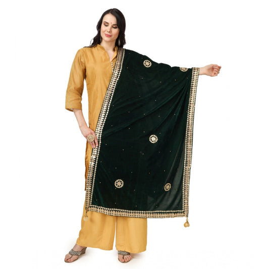 Clasymist Women's Velvet Gotta Patti Dupatta (Green, Length: 2.25 to 2.50 Mtr)