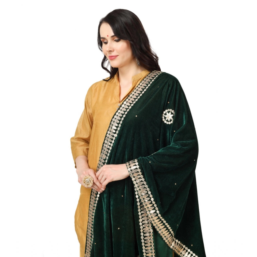 Clasymist Women's Velvet Gotta Patti Dupatta (Green, Length: 2.25 to 2.50 Mtr)