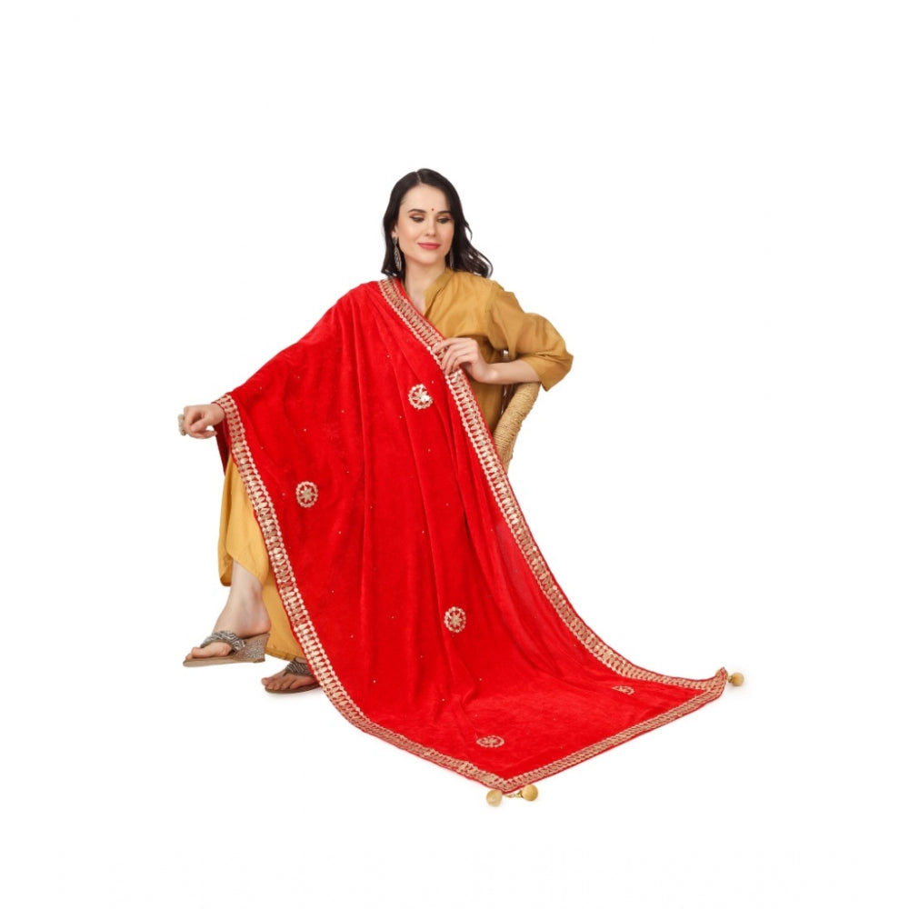 Clasymist Women's Velvet Gotta Patti Dupatta (Red, Length: 2.25 to 2.50 Mtr)