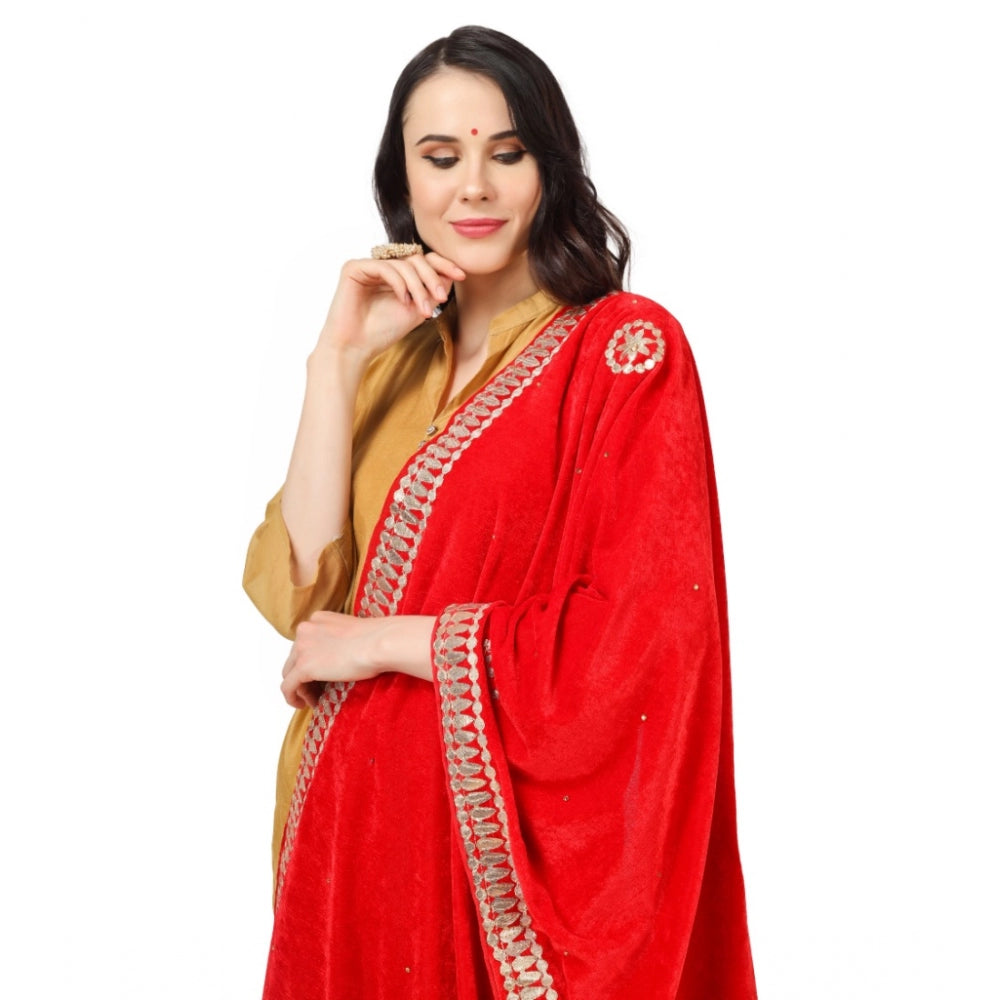 Clasymist Women's Velvet Gotta Patti Dupatta (Red, Length: 2.25 to 2.50 Mtr)