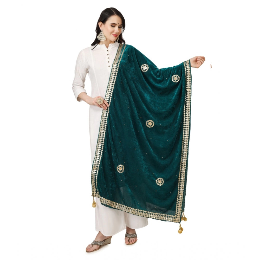 Clasymist Women's Velvet Gotta Patti Dupatta (Dark Green, Length: 2.25 to 2.50 Mtr)