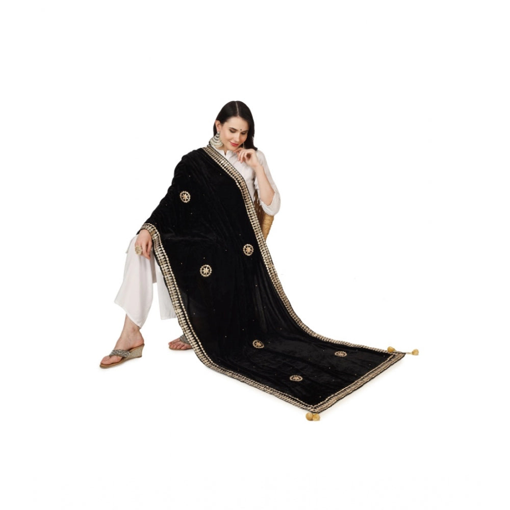 Clasymist Women's Velvet Gotta Patti Dupatta (Black, Length: 2.25 to 2.50 Mtr)