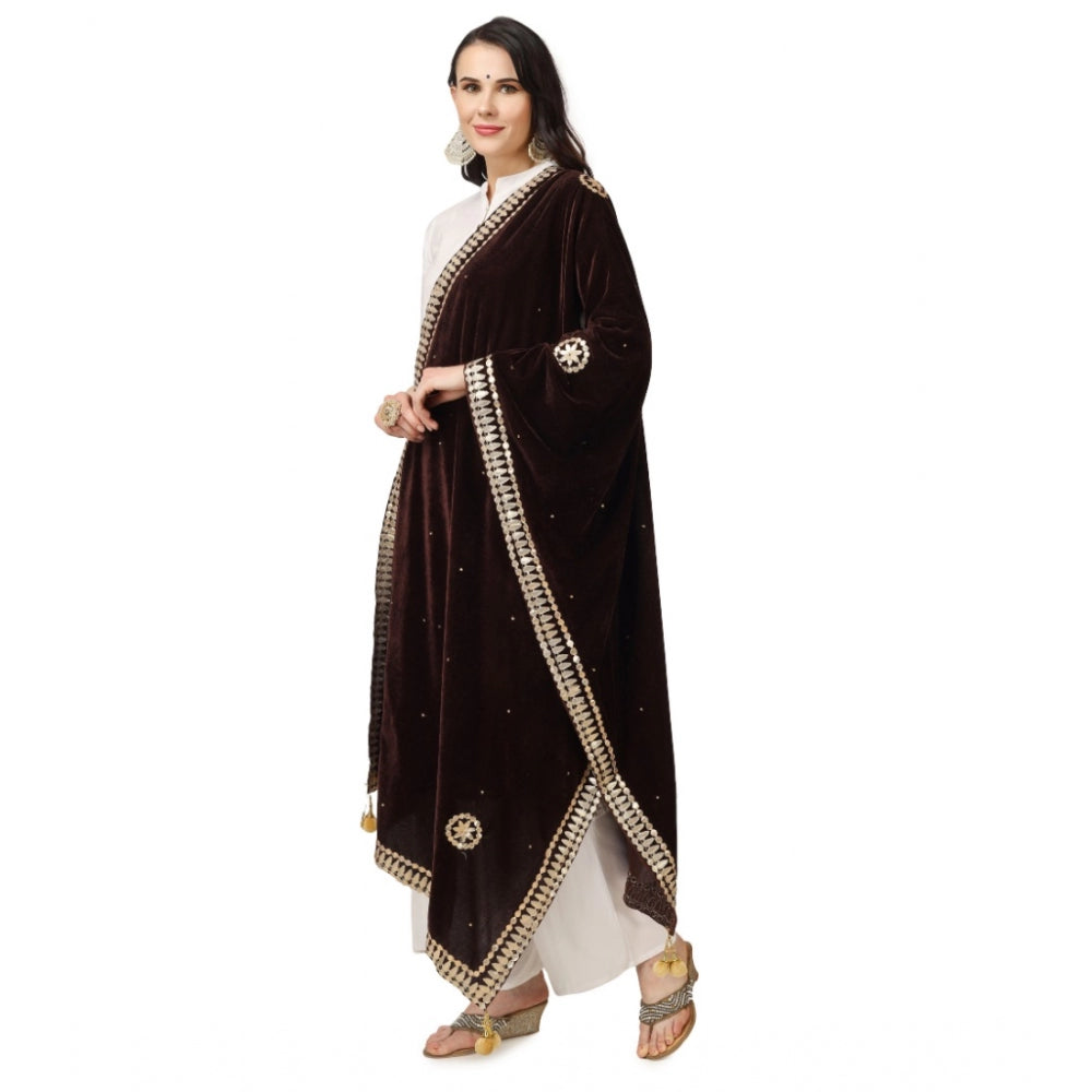 Clasymist Women's Velvet Gotta Patti Dupatta (Brown, Length: 2.25 to 2.50 Mtr)