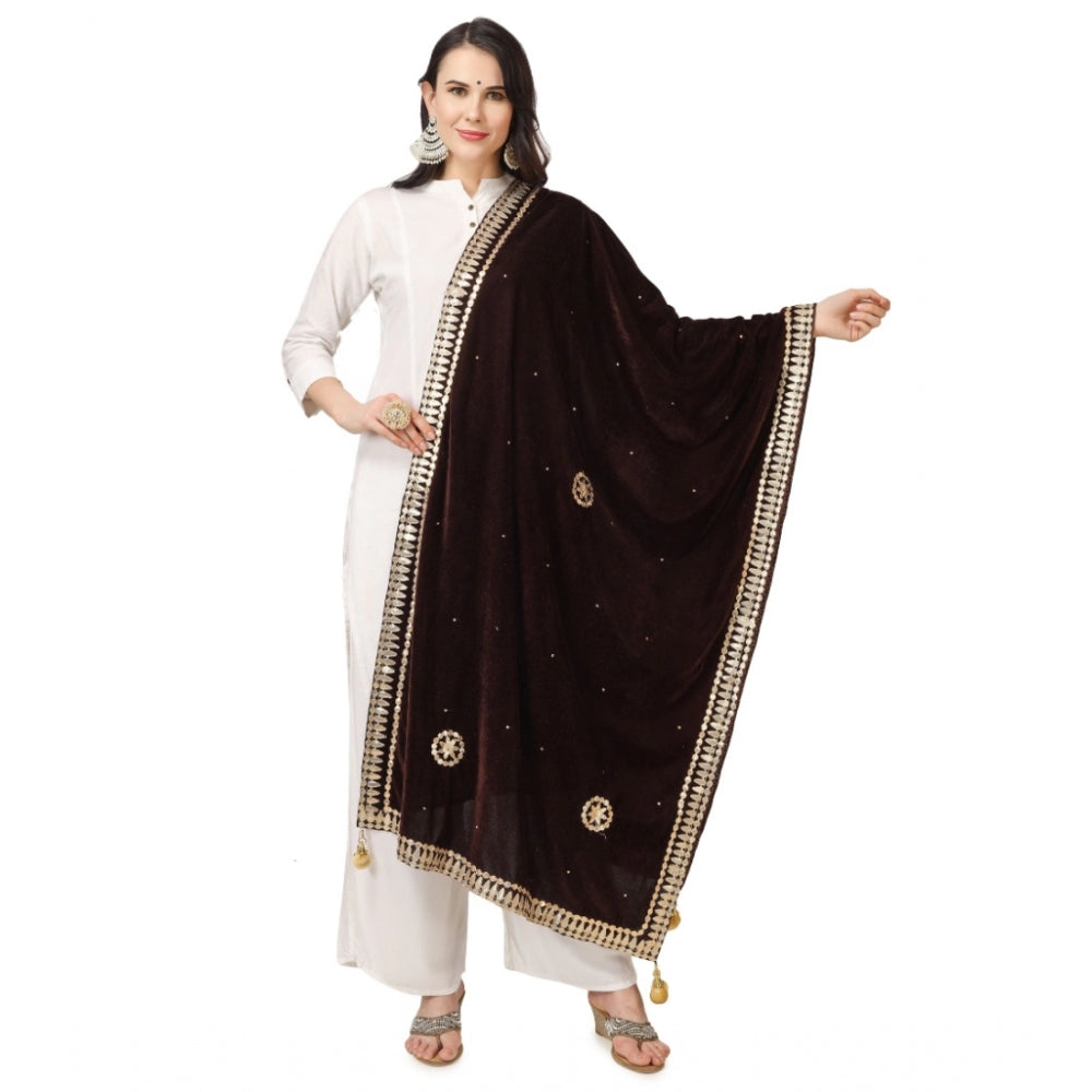 Clasymist Women's Velvet Gotta Patti Dupatta (Brown, Length: 2.25 to 2.50 Mtr)