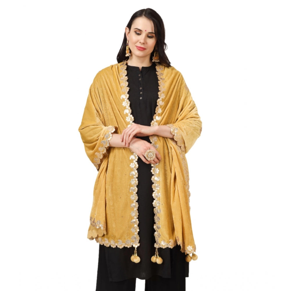 Clasymist Women's Velvet Gotta Patti Dupatta (Yellow, Length: 2.25 to 2.50 Mtr)