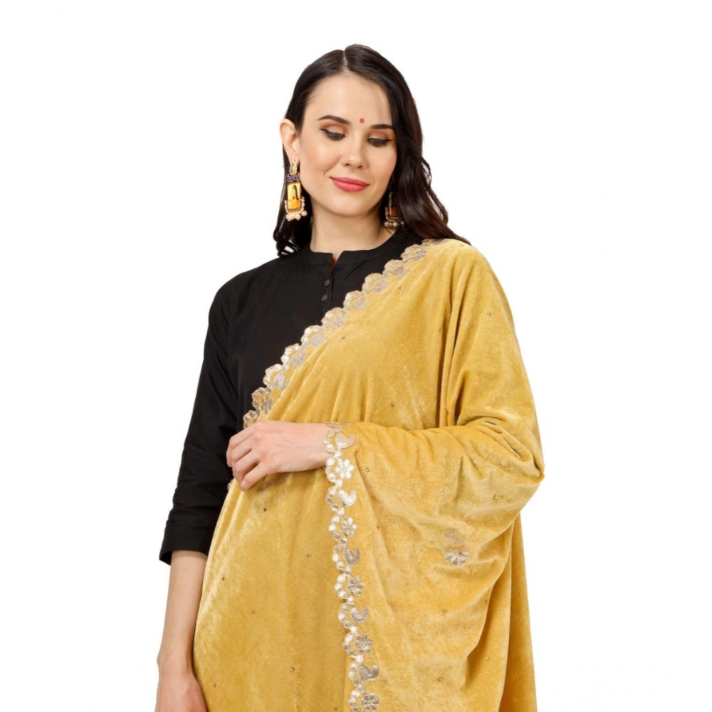 Clasymist Women's Velvet Gotta Patti Dupatta (Yellow, Length: 2.25 to 2.50 Mtr)