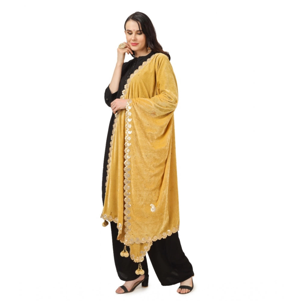 Clasymist Women's Velvet Gotta Patti Dupatta (Yellow, Length: 2.25 to 2.50 Mtr)