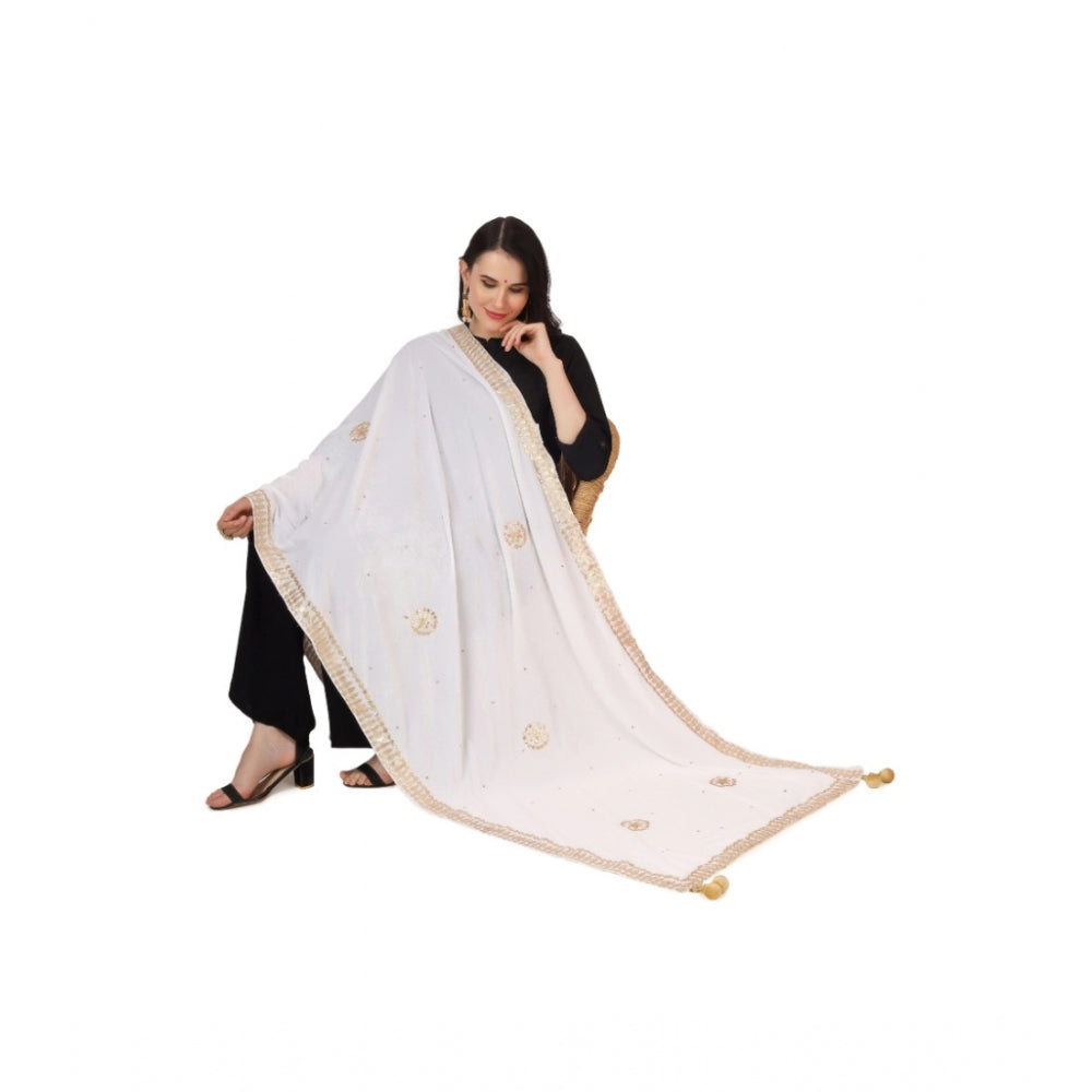 Clasymist Women's Velvet Gotta Patti Dupatta (White, Length: 2.25 to 2.50 Mtr)