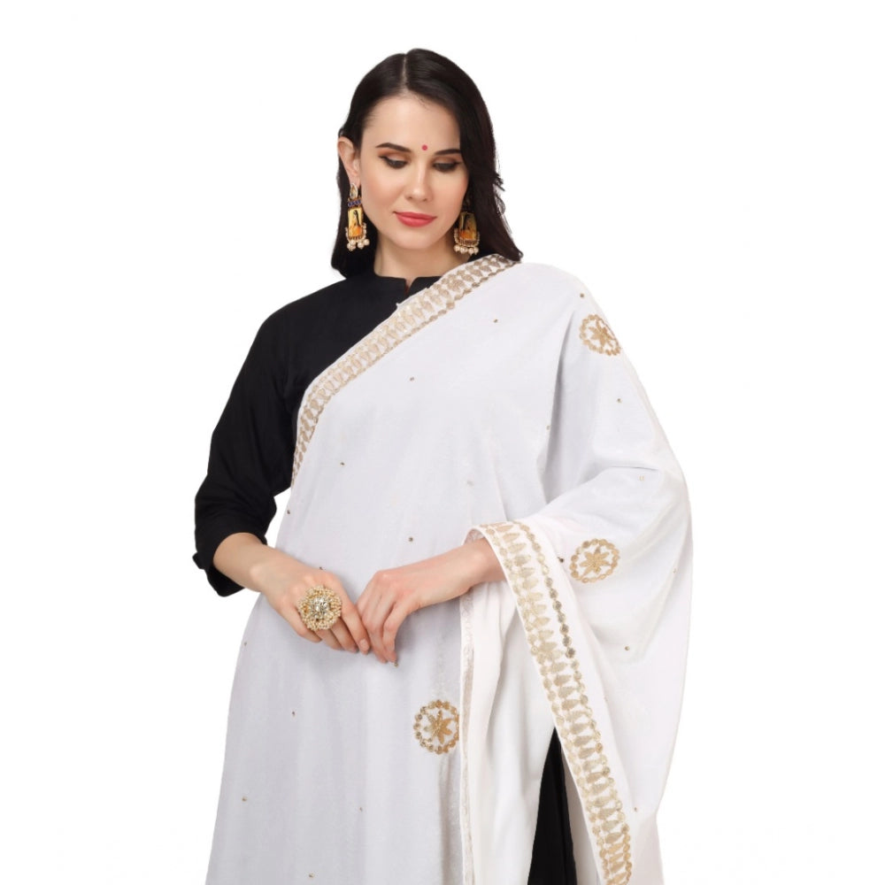 Clasymist Women's Velvet Gotta Patti Dupatta (White, Length: 2.25 to 2.50 Mtr)