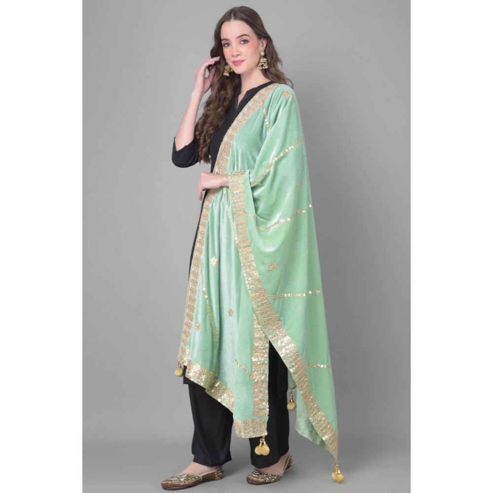 Clasymist Women's Velvet Gotta Patti Dupatta (Sea Green, Length: 2.25 to 2.50 Mtr)