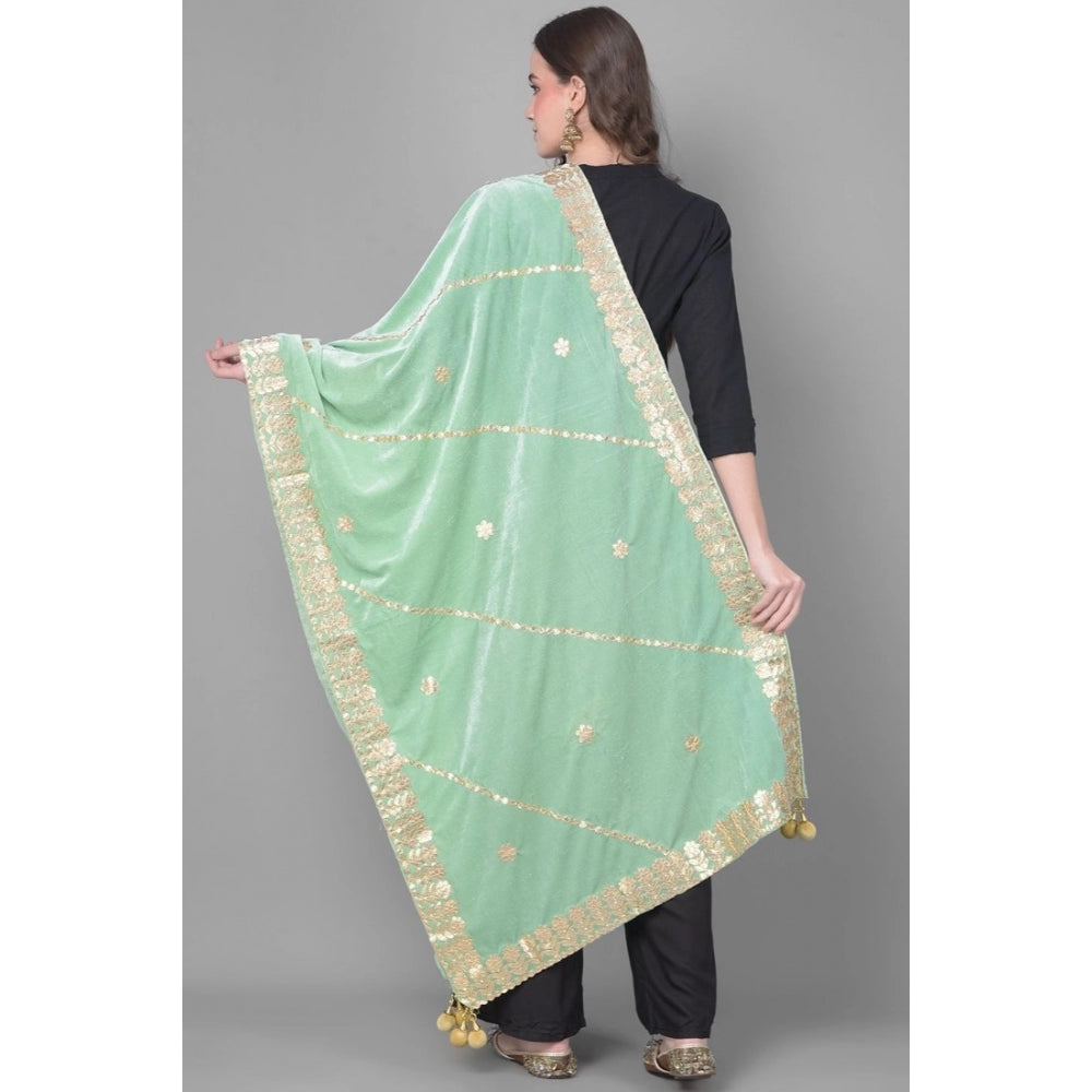 Clasymist Women's Velvet Gotta Patti Dupatta (Sea Green, Length: 2.25 to 2.50 Mtr)