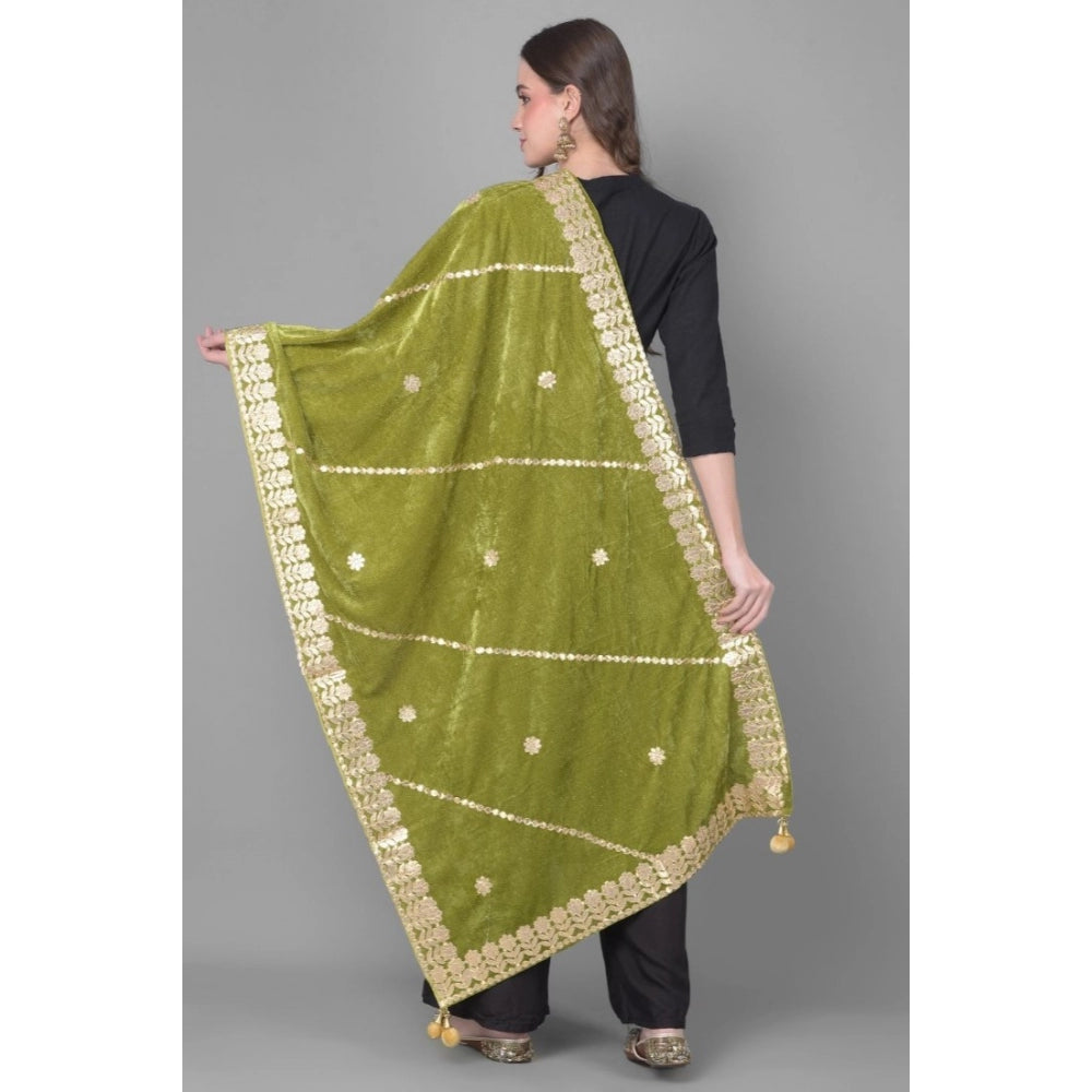 Clasymist Women's Velvet Gotta Patti Dupatta (Olive, Length: 2.25 to 2.50 Mtr)