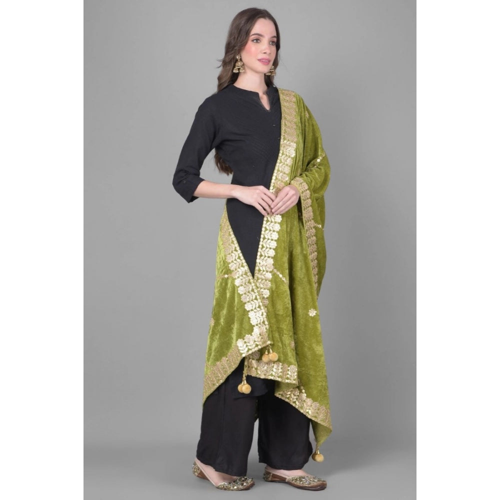 Clasymist Women's Velvet Gotta Patti Dupatta (Olive, Length: 2.25 to 2.50 Mtr)