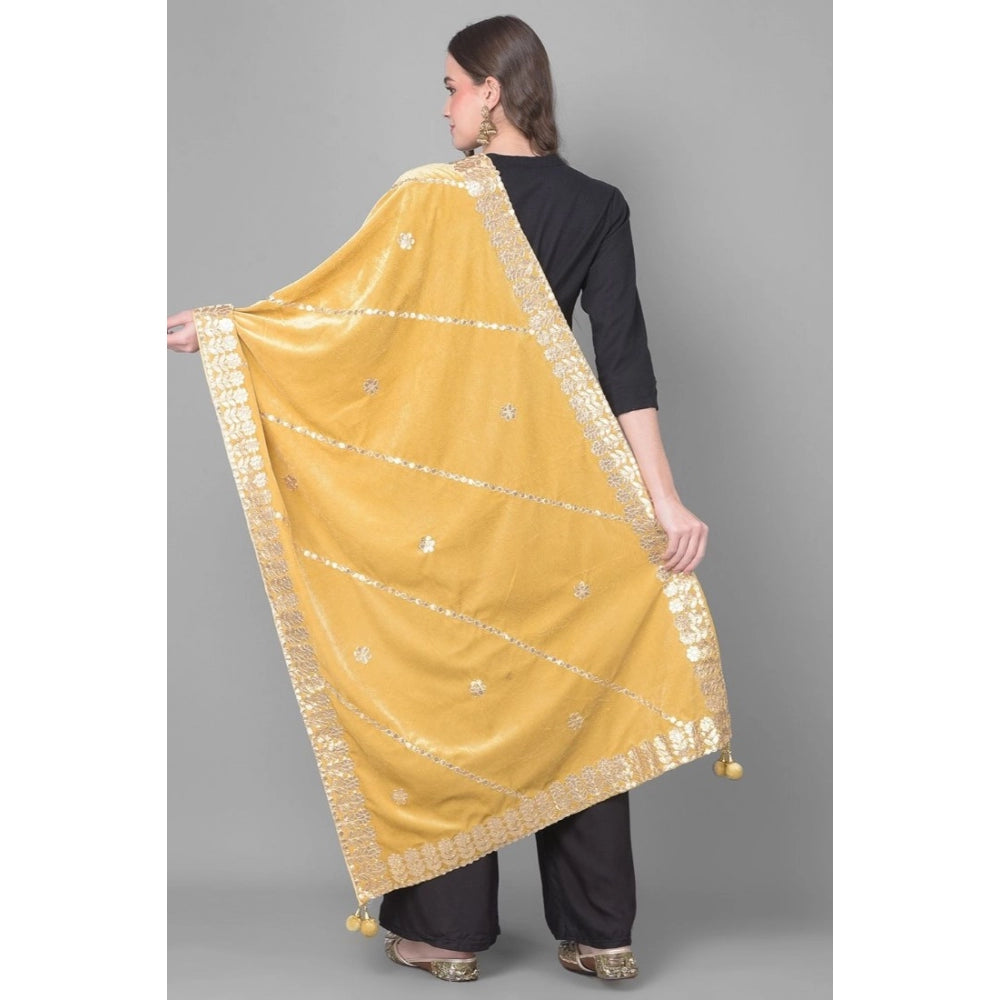 Clasymist Women's Velvet Gotta Patti Dupatta (Gold, Length: 2.25 to 2.50 Mtr)